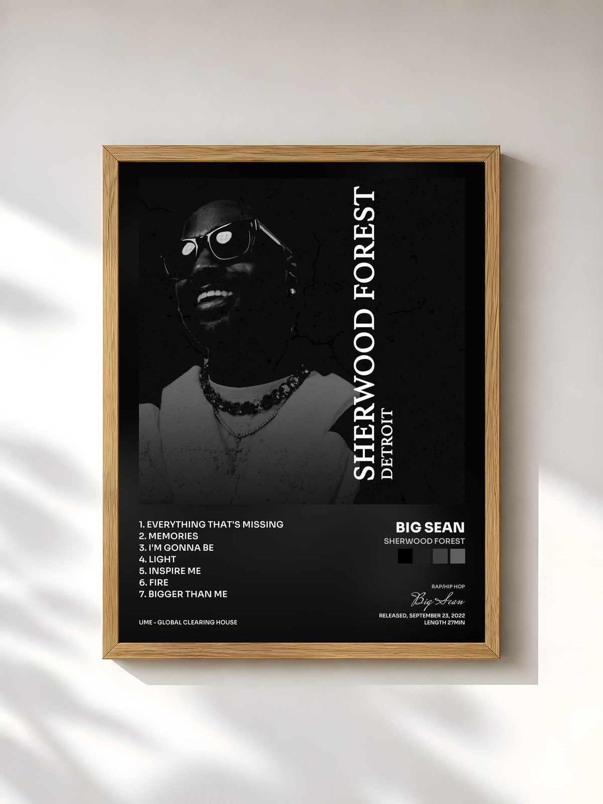 #bois Tableau de l'album Sherwood Forest de Big Sean, cadre en bois brut, imprimé et encadré en France