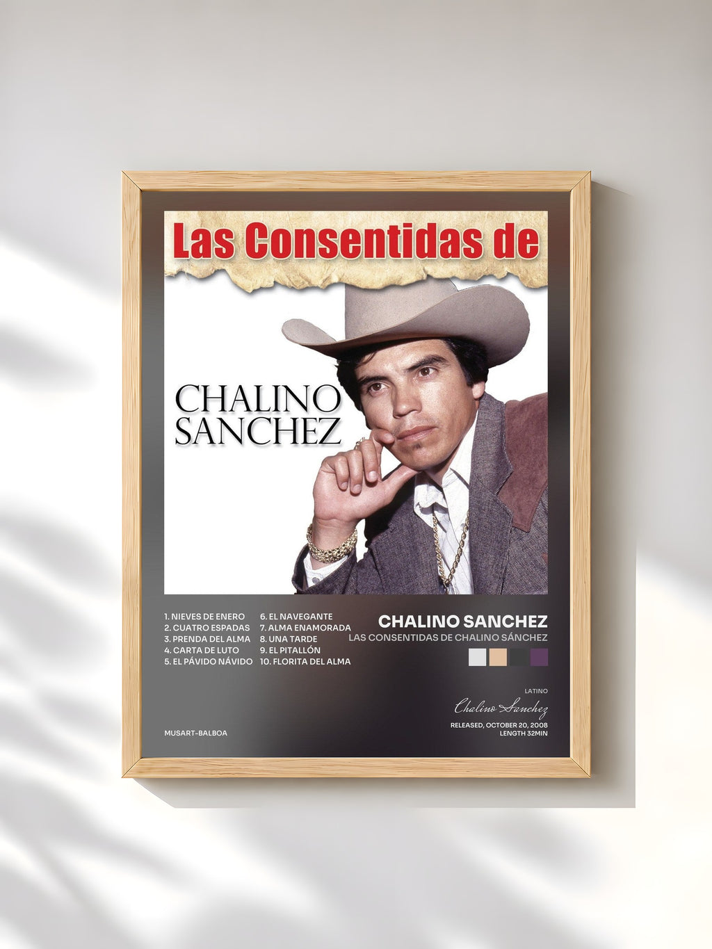 #bois Tableau de l'album Las Consentidas De Chalino Sánchez de Chalino Sanchez, cadre en bois brut, imprimé et encadré en France