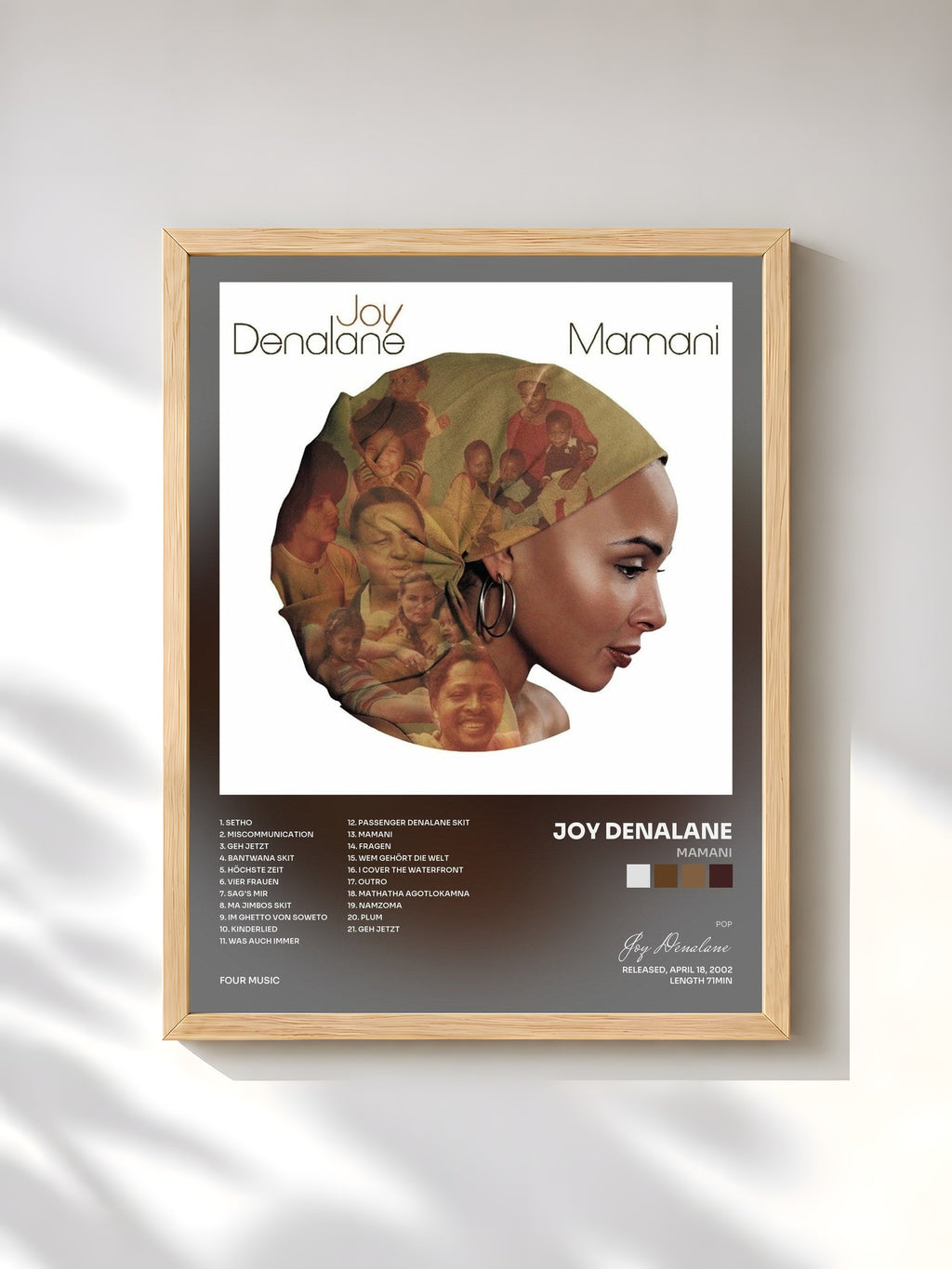 #bois Tableau de l'album Mamani de Joy Denalane, cadre en bois brut, imprimé et encadré en France