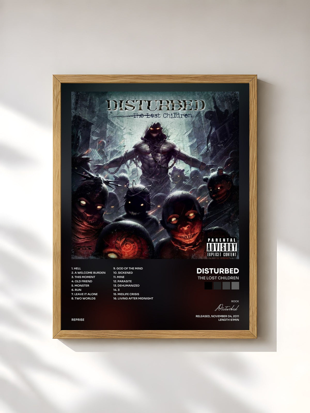 #bois Tableau de l'album The Lost Children de Disturbed, cadre en bois brut, imprimé et encadré en France