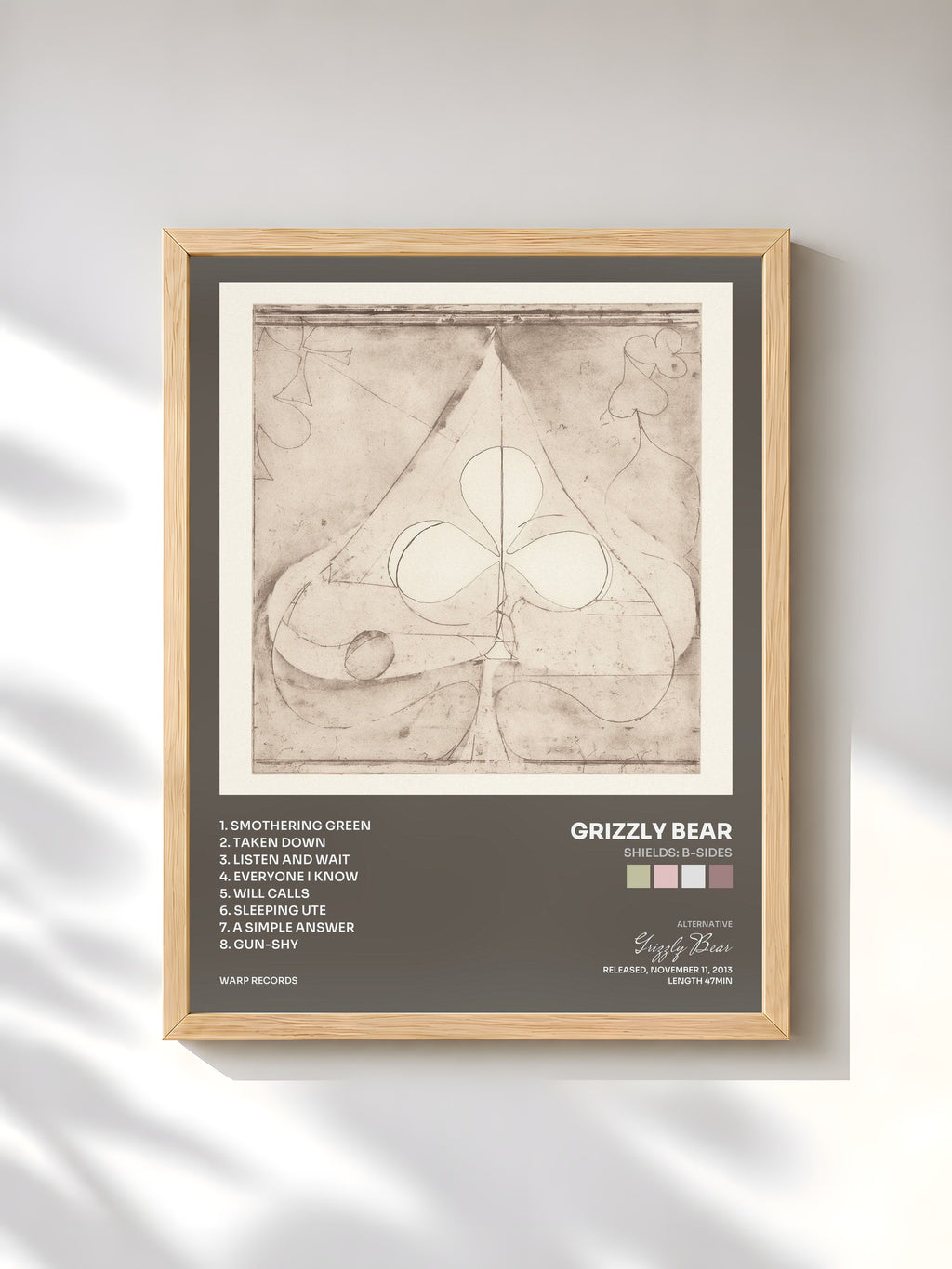 #bois Tableau de l'album Shields: B-Sides de Grizzly Bear, cadre en bois brut, imprimé et encadré en France