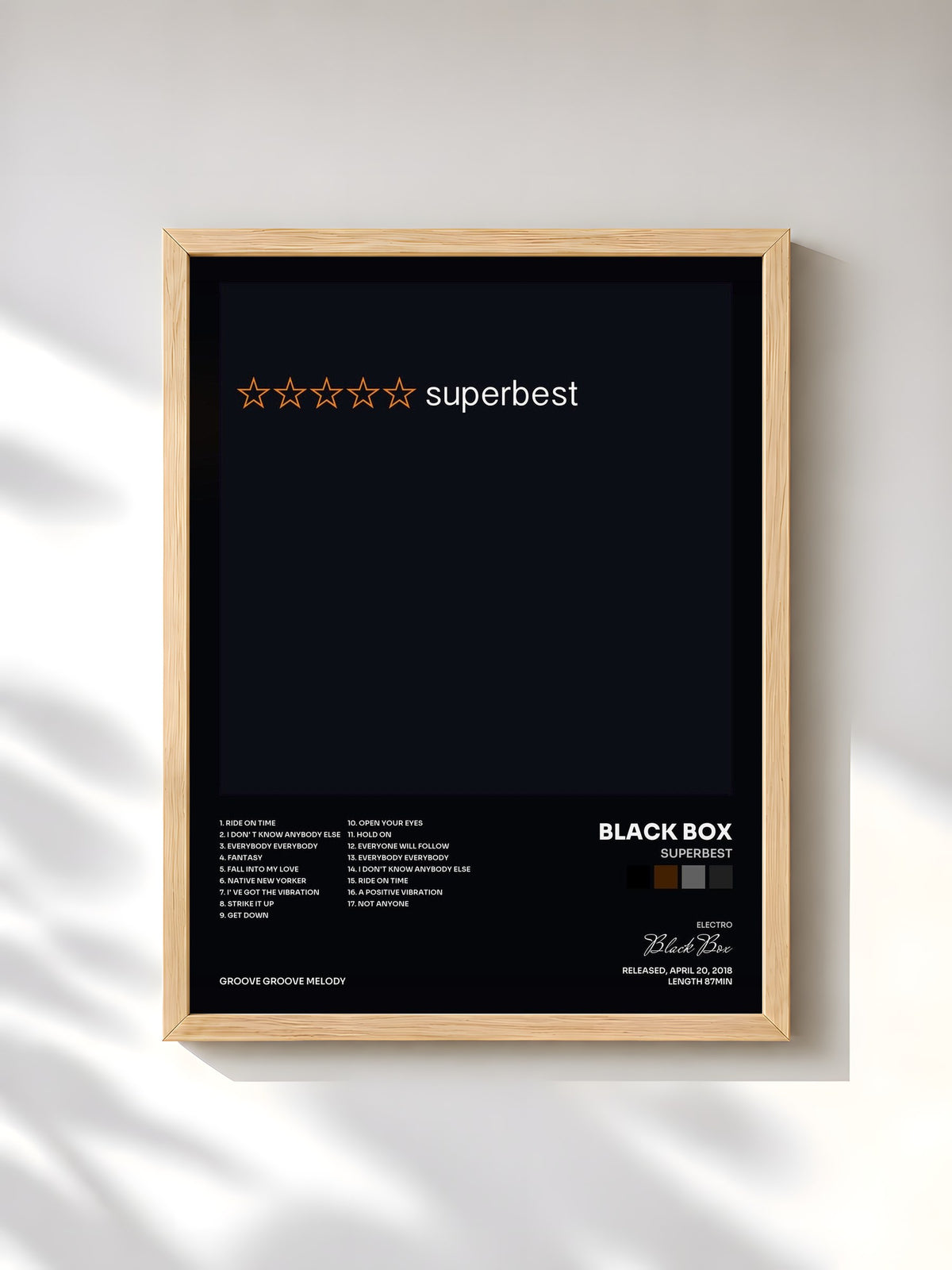 #bois Tableau de l'album Superbest de Black Box, cadre en bois brut, imprimé et encadré en France