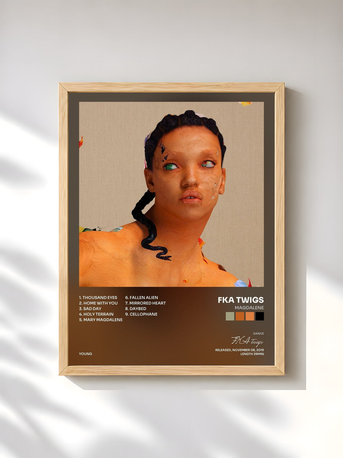 #bois Tableau de l'album MAGDALENE de FKA twigs, cadre en bois brut, imprimé et encadré en France