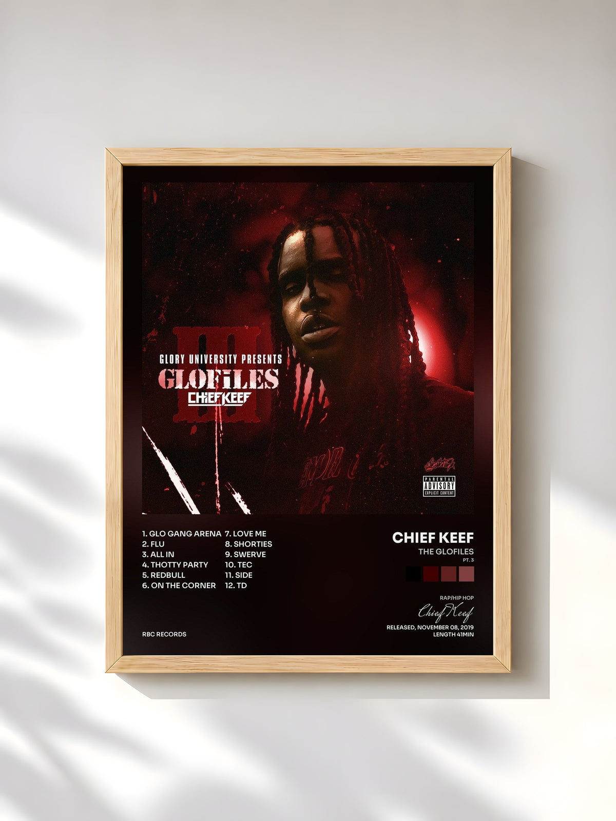 #bois Tableau de l'album The GloFiles (Pt. 3) de Chief Keef, cadre en bois brut, imprimé et encadré en France