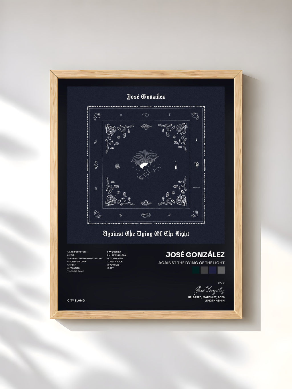 #bois Tableau de l'album Against The Dying Of The Light de José González, cadre en bois brut, imprimé et encadré en France