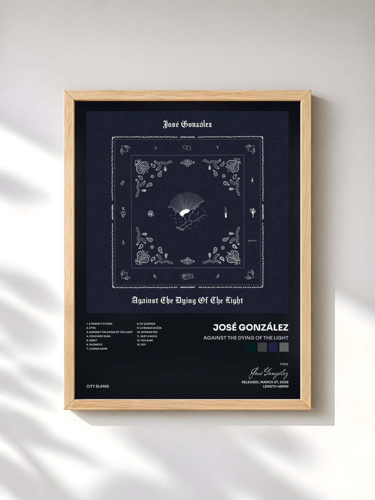 #bois Tableau de l'album Against The Dying Of The Light de José González, cadre en bois brut, imprimé et encadré en France