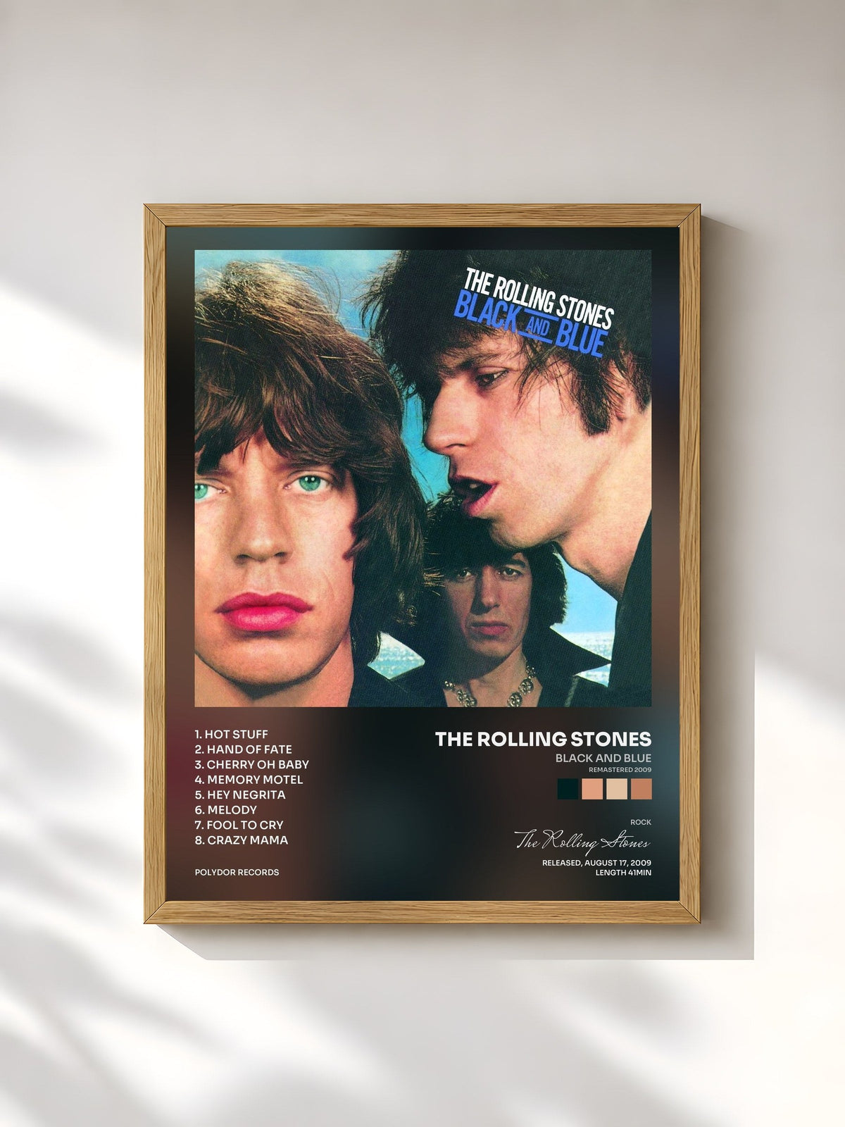 #bois Tableau de l'album Black And Blue (Remastered 2009) de The Rolling Stones, cadre en bois brut, imprimé et encadré en France