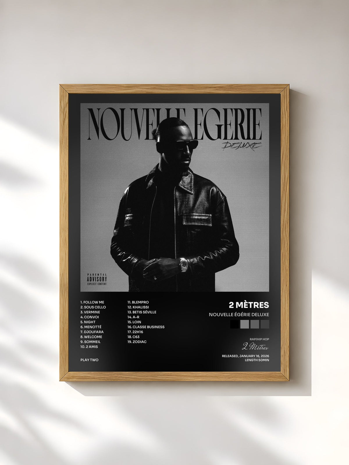 #bois Tableau de l'album NOUVELLE ÉGÉRIE DELUXE de 2 Mètres, cadre en bois brut, imprimé et encadré en France