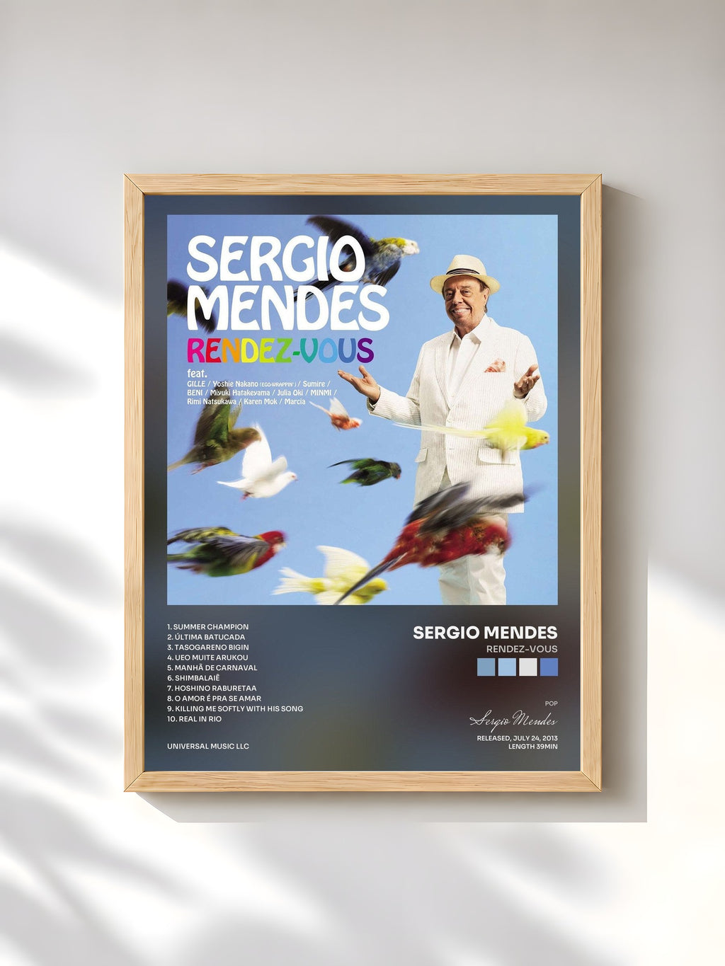 #bois Tableau de l'album Rendez-Vous de Sergio Mendes, cadre en bois brut, imprimé et encadré en France