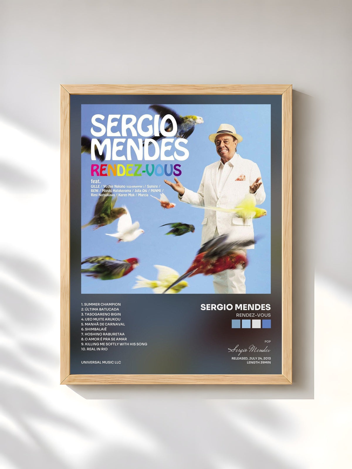 #bois Tableau de l'album Rendez-Vous de Sergio Mendes, cadre en bois brut, imprimé et encadré en France