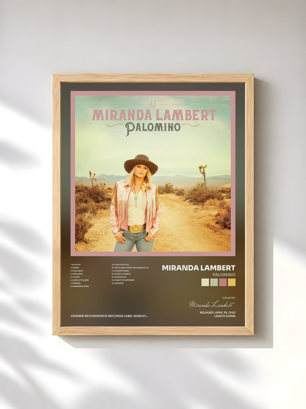#bois Tableau de l'album Palomino de Miranda Lambert, cadre en bois brut, imprimé et encadré en France