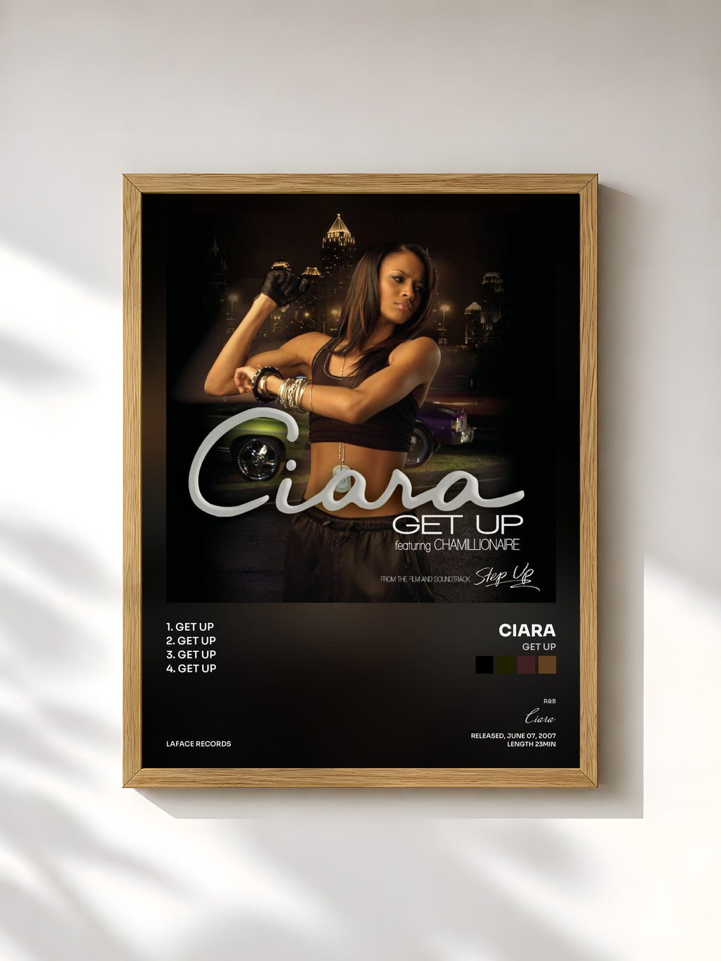#bois Tableau de l'album Get Up de Ciara, cadre en bois brut, imprimé et encadré en France
