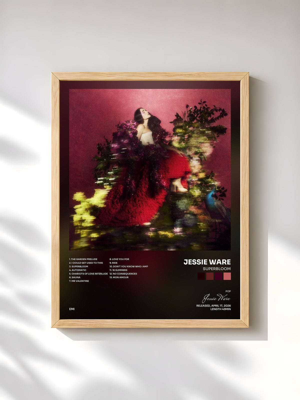 #bois Tableau de l'album Superbloom de Jessie Ware, cadre en bois brut, imprimé et encadré en France