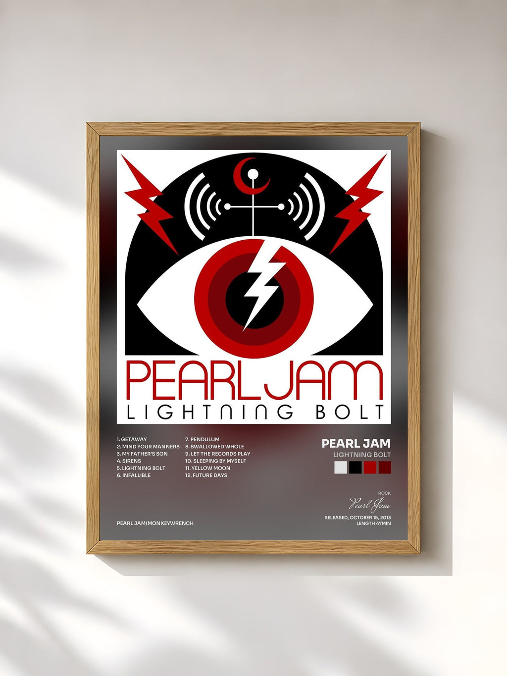 #bois Tableau de l'album Lightning Bolt de Pearl Jam, cadre en bois brut, imprimé et encadré en France