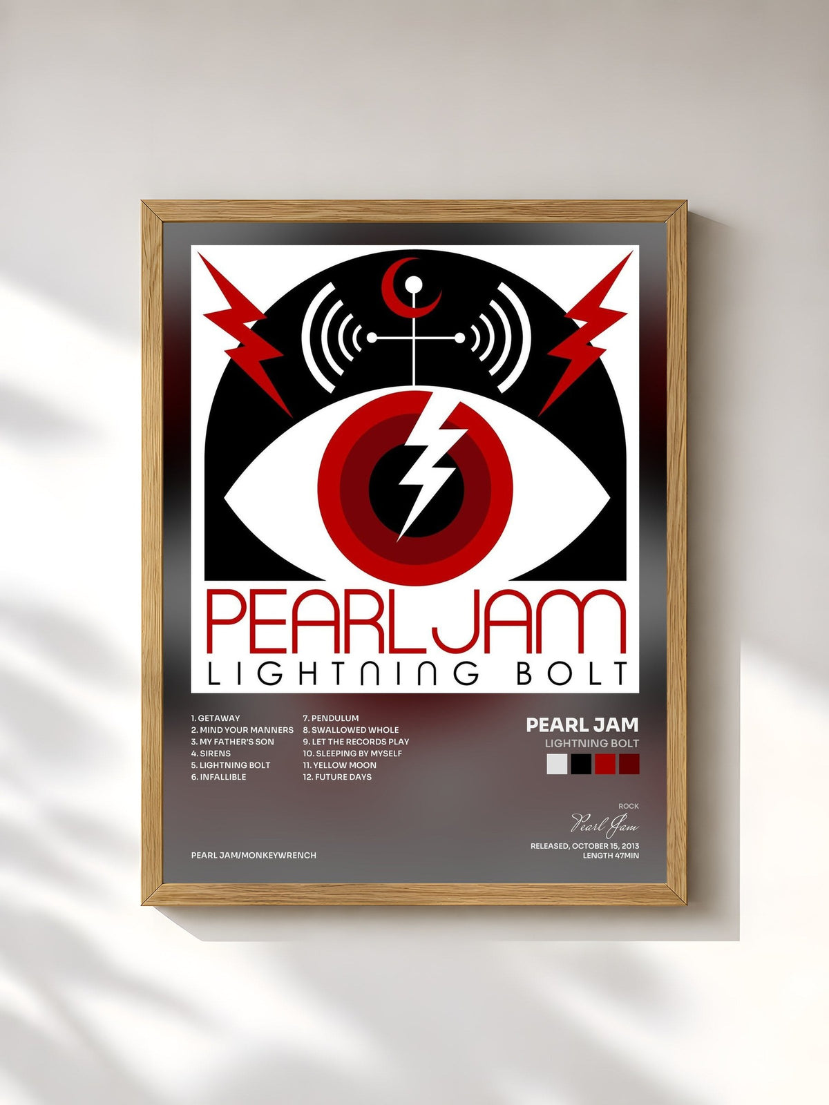 #bois Tableau de l'album Lightning Bolt de Pearl Jam, cadre en bois brut, imprimé et encadré en France