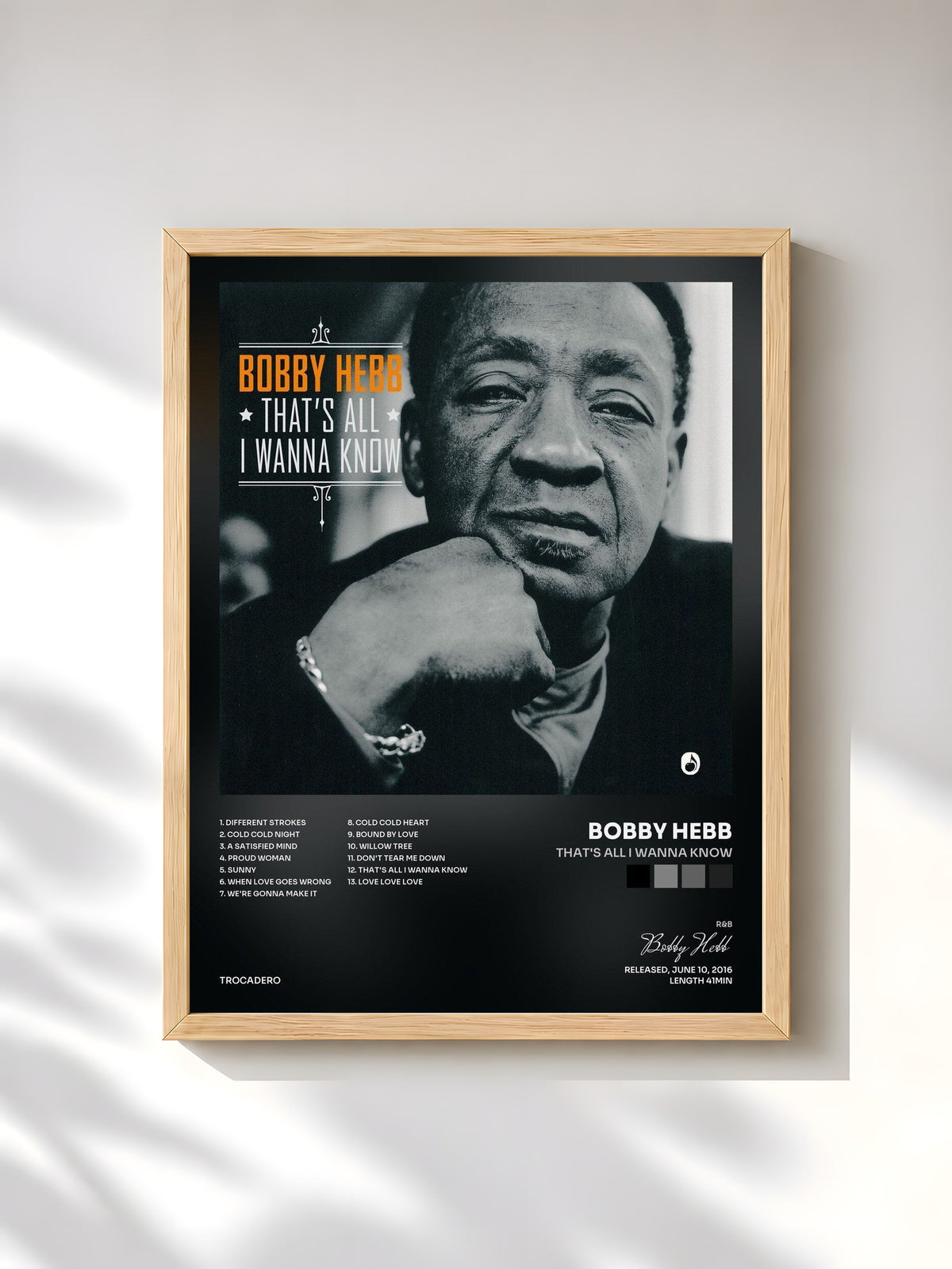 #bois Tableau de l'album That's All I Wanna Know de Bobby Hebb, cadre en bois brut, imprimé et encadré en France