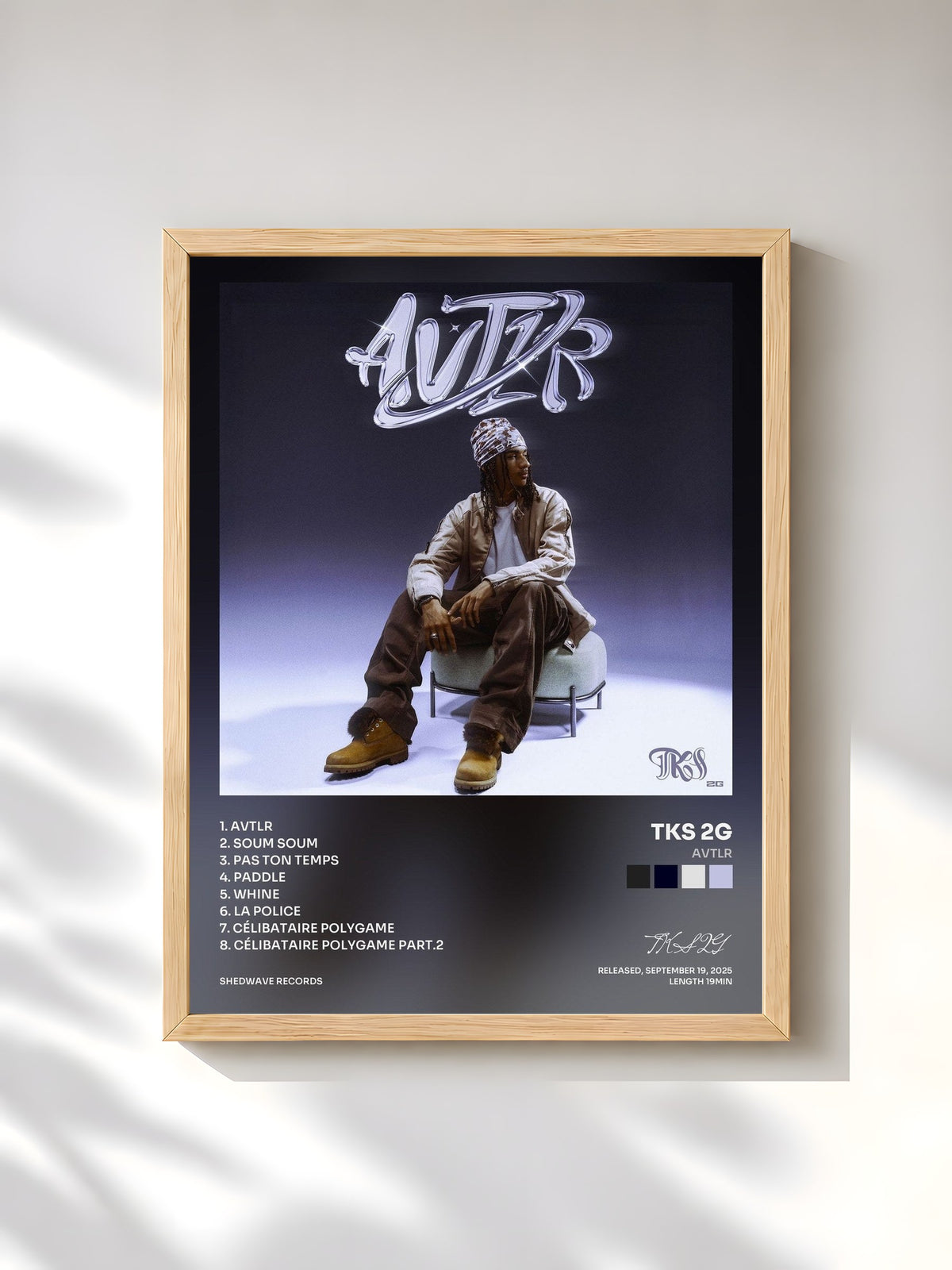 #bois Tableau de l'album AVTLR de TKS 2G, cadre en bois brut, imprimé et encadré en France