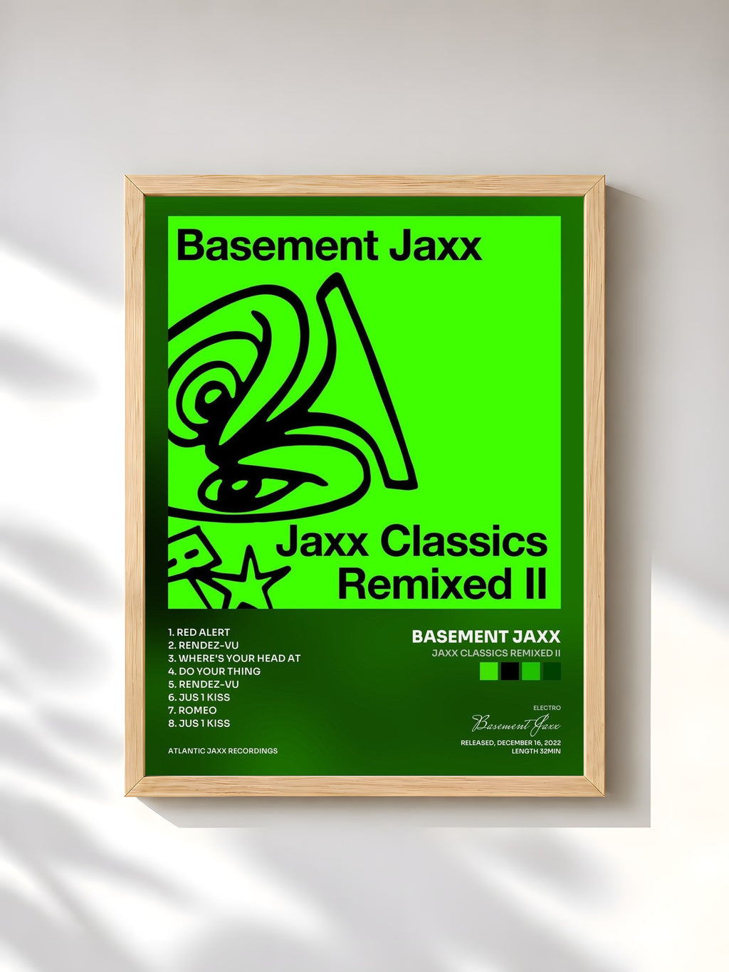 #bois Tableau de l'album Jaxx Classics Remixed II de Basement Jaxx, cadre en bois brut, imprimé et encadré en France