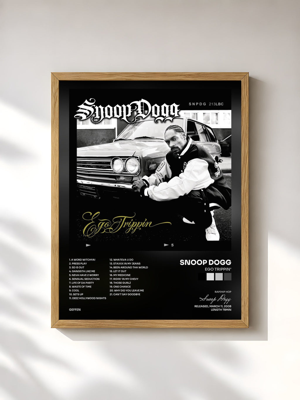 #bois Tableau de l'album Ego Trippin' de Snoop Dogg, cadre en bois brut, imprimé et encadré en France