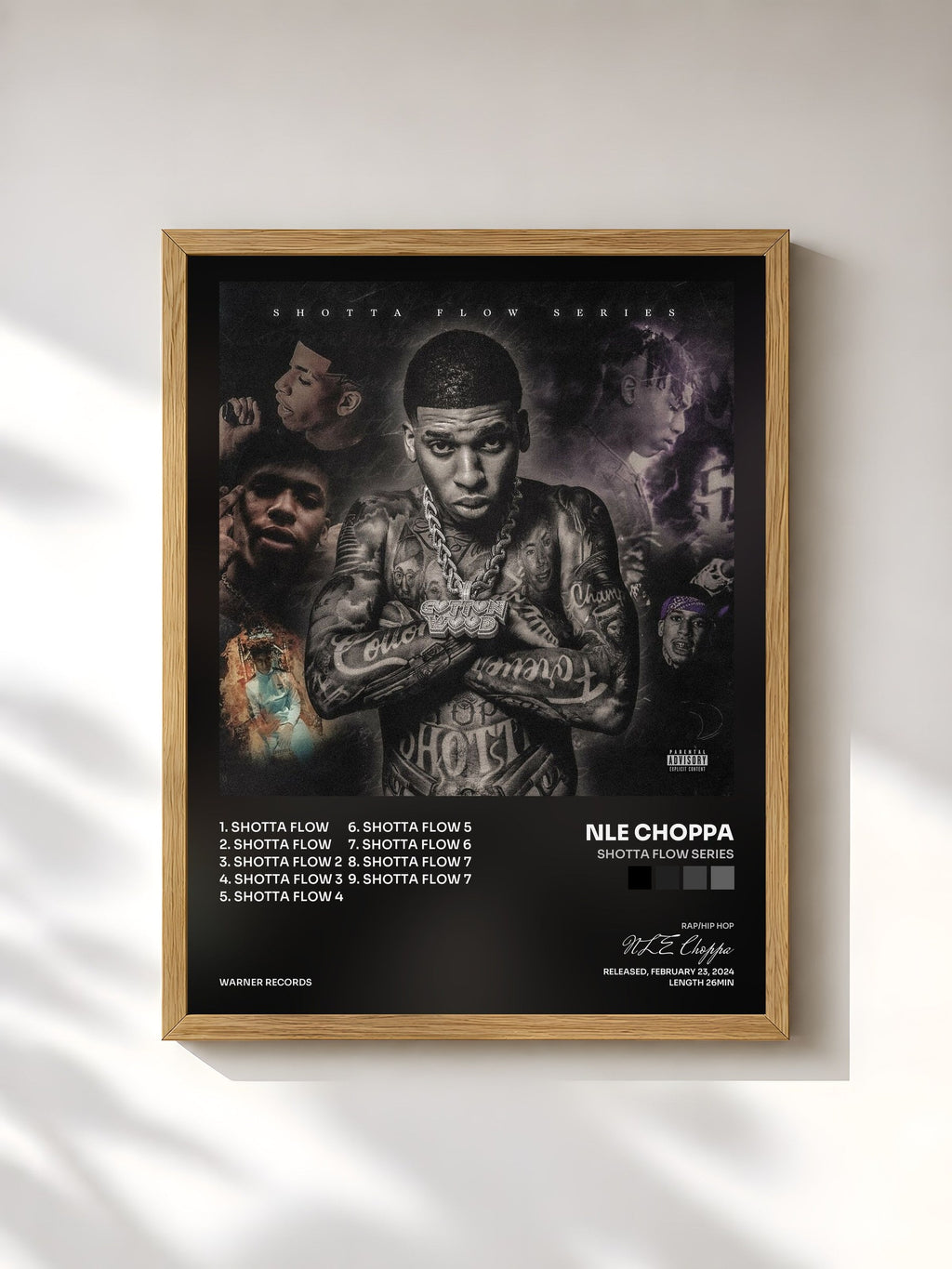 #bois Tableau de l'album Shotta Flow Series de NLE Choppa, cadre en bois brut, imprimé et encadré en France