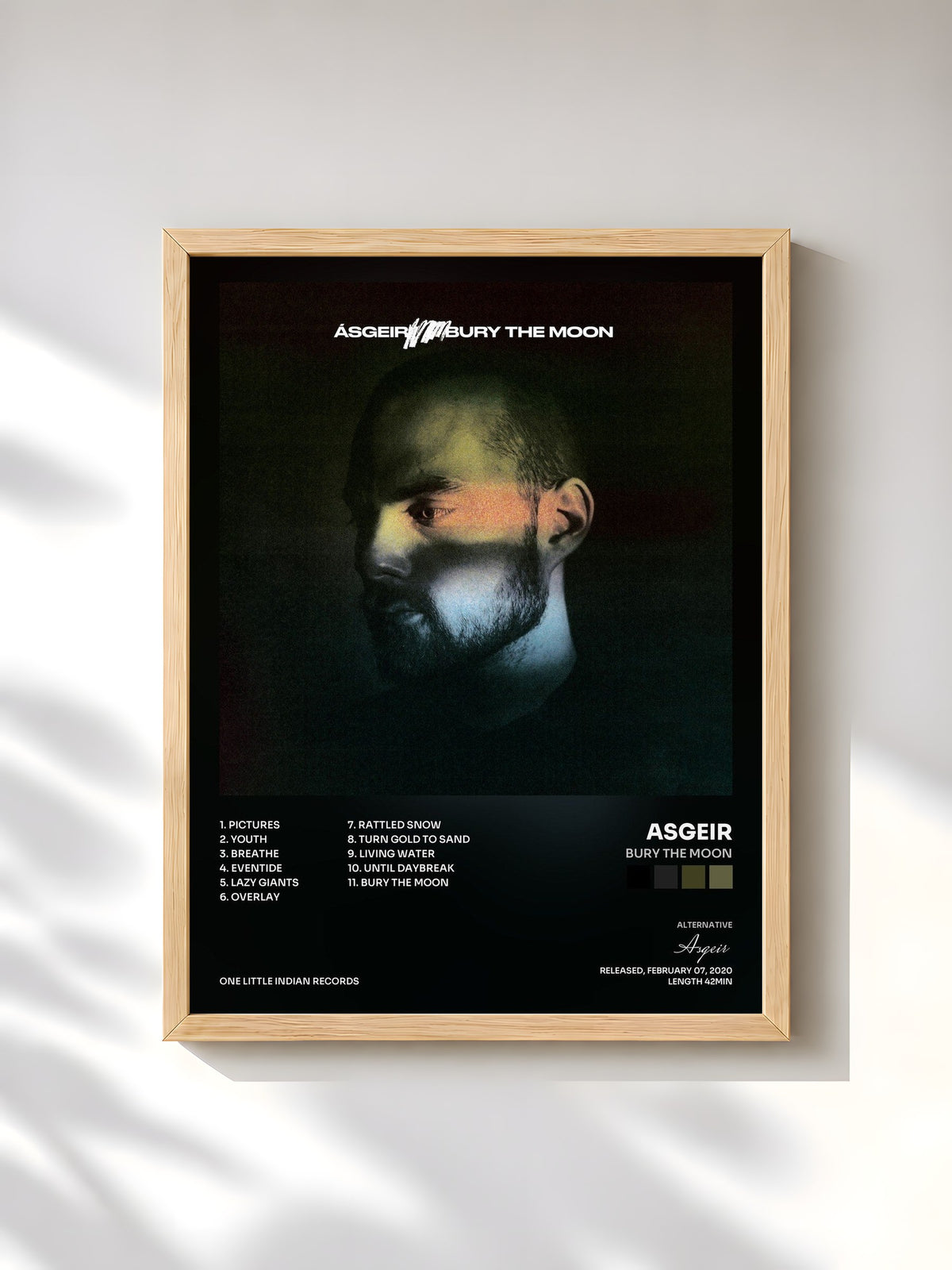 #bois Tableau de l'album Bury the Moon de Asgeir, cadre en bois brut, imprimé et encadré en France