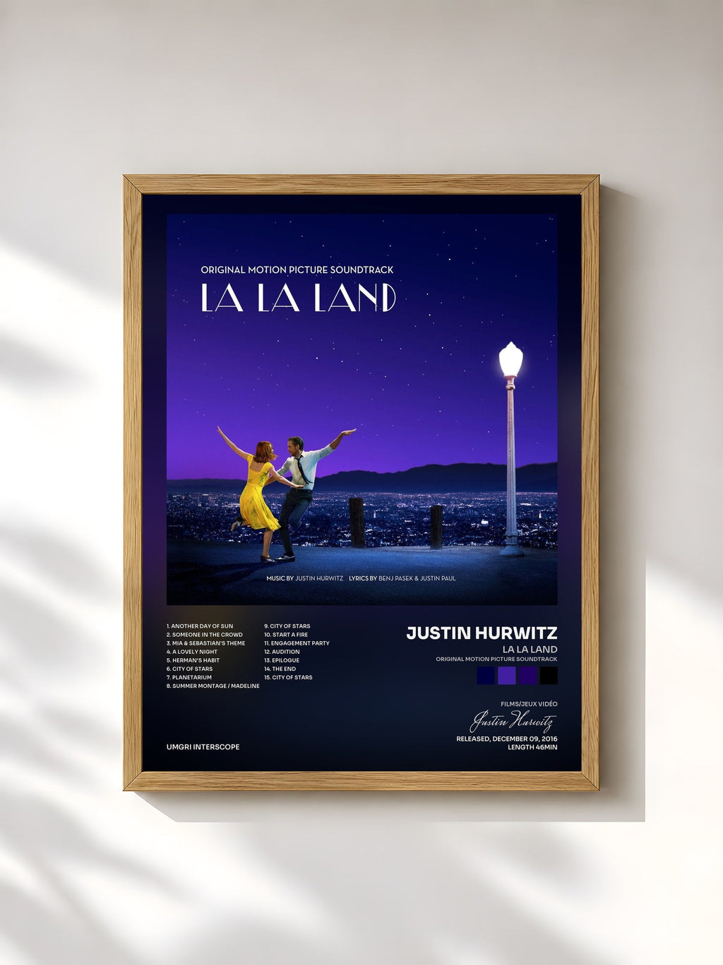 #bois Tableau de l'album La La Land (Original Motion Picture Soundtrack) de Justin Hurwitz, cadre en bois brut, imprimé et encadré en France