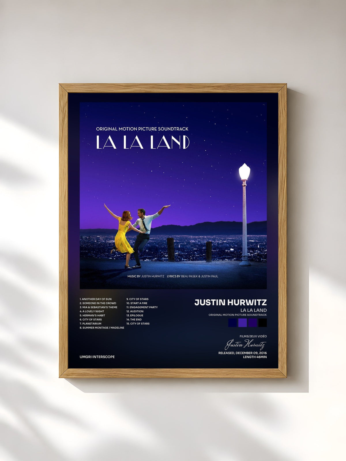 #bois Tableau de l'album La La Land (Original Motion Picture Soundtrack) de Justin Hurwitz, cadre en bois brut, imprimé et encadré en France