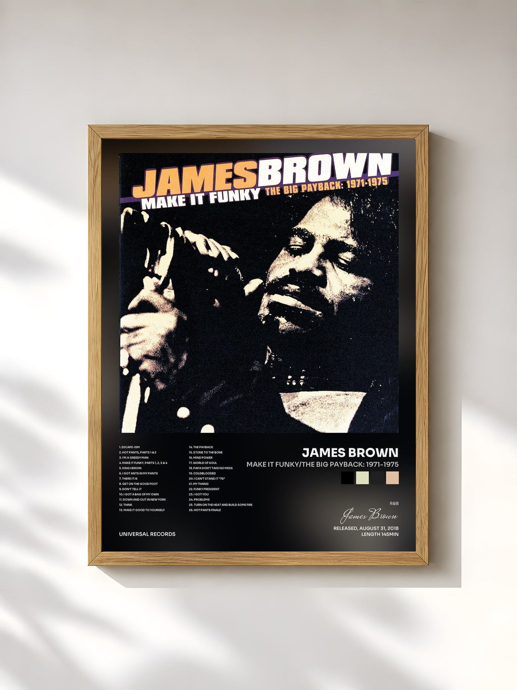 #bois Tableau de l'album Make It Funky/The Big Payback: 1971-1975 de James Brown, cadre en bois brut, imprimé et encadré en France