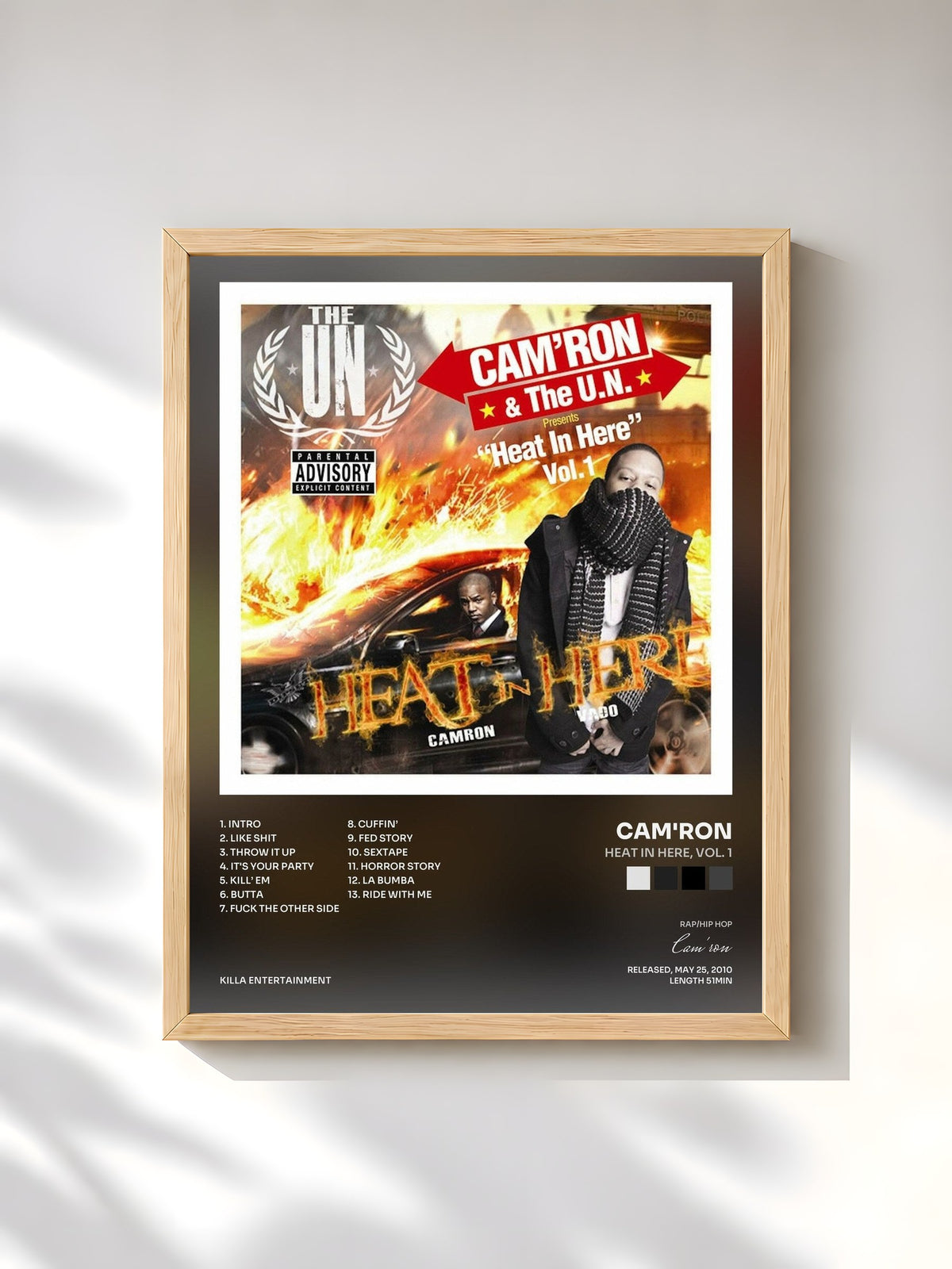 #bois Tableau de l'album Heat in Here, Vol. 1 de Cam'ron, cadre en bois brut, imprimé et encadré en France