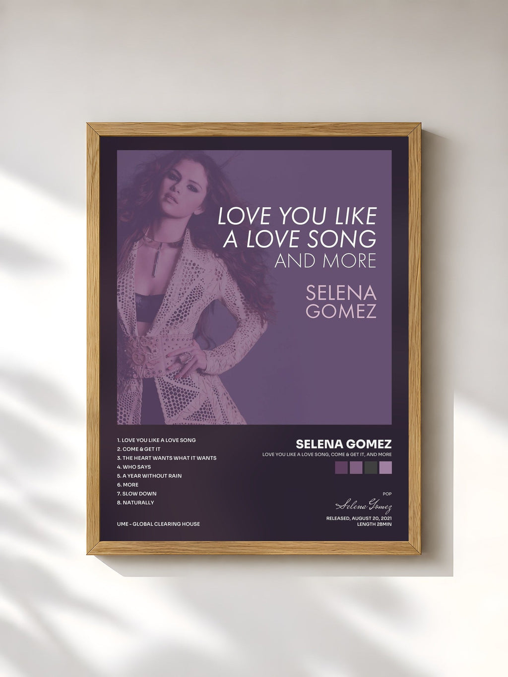 #bois Tableau de l'album Love You Like A Love Song, Come & Get It, and More de Selena Gomez, cadre en bois brut, imprimé et encadré en France