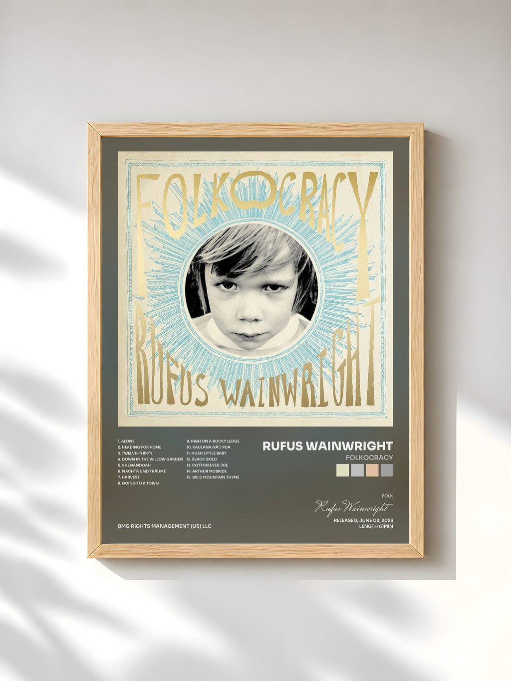 #bois Tableau de l'album Folkocracy de Rufus Wainwright, cadre en bois brut, imprimé et encadré en France