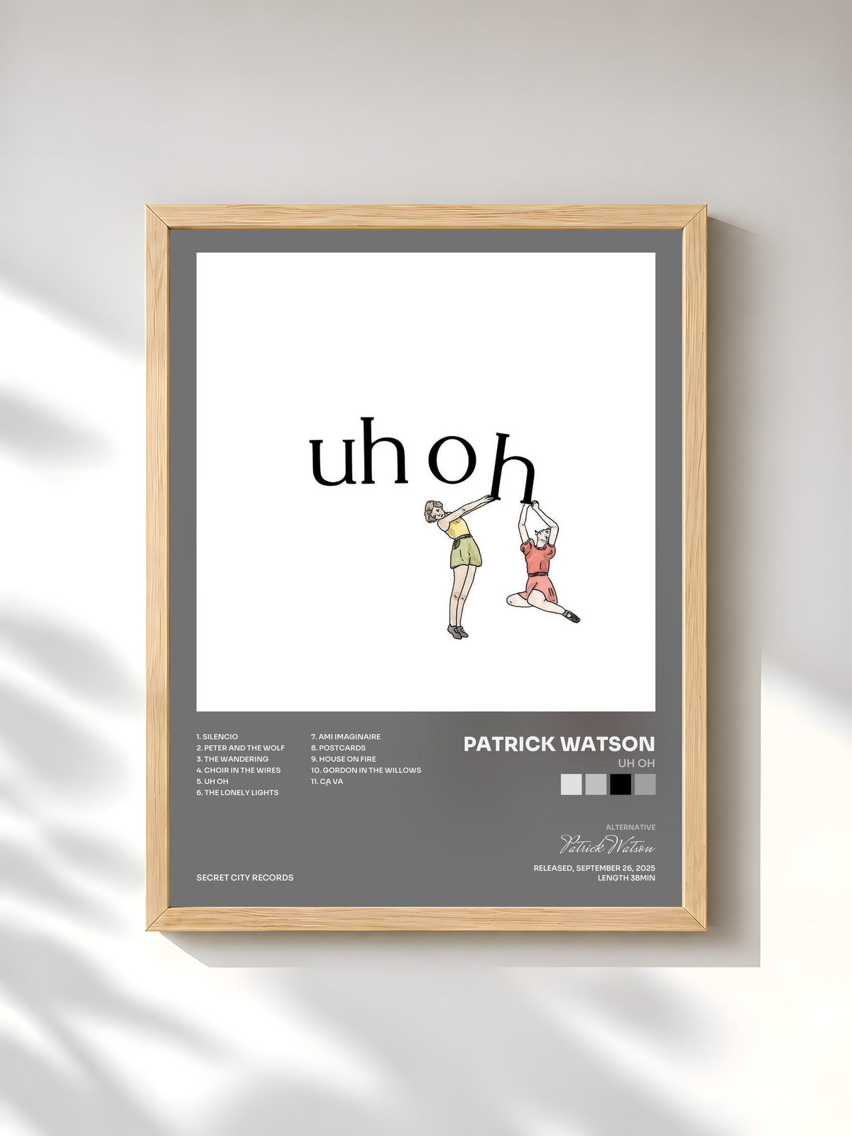#bois Tableau de l'album Uh Oh de Patrick Watson, cadre en bois brut, imprimé et encadré en France