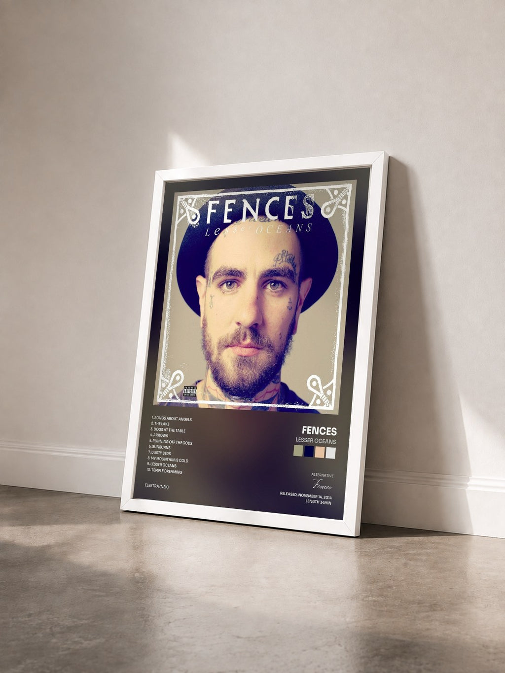 #blanc Tableau de l'album Lesser Oceans de Fences vu de trois quarts, cadre blanc