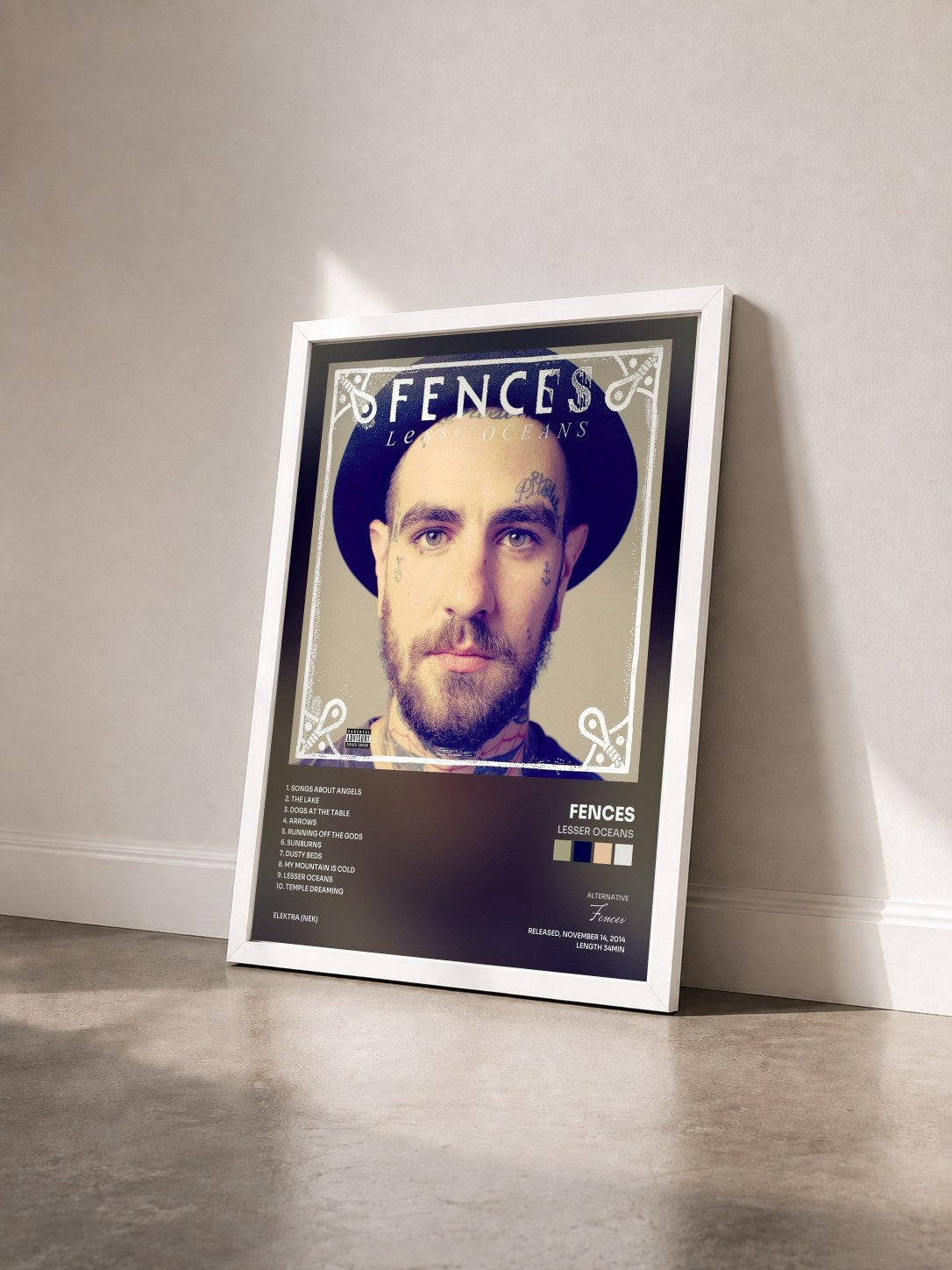 #blanc Tableau de l'album Lesser Oceans de Fences vu de trois quarts, cadre blanc