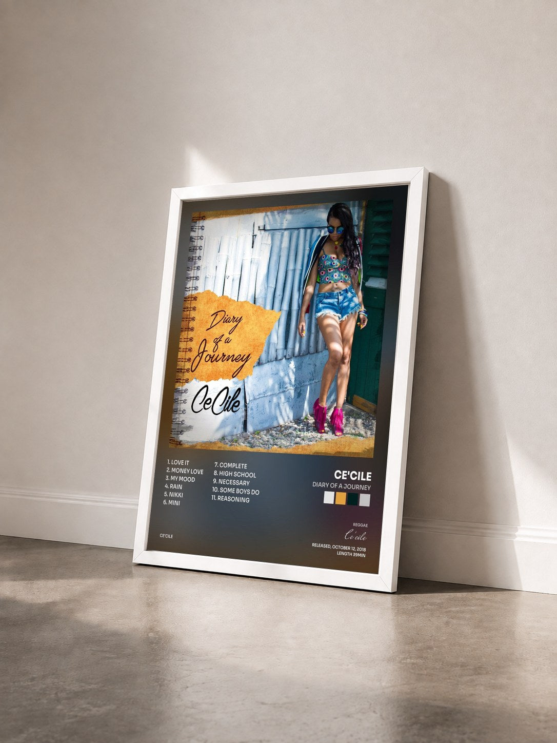 #blanc Tableau de l'album Diary of a Journey de Ce'cile vu de trois quarts, cadre blanc