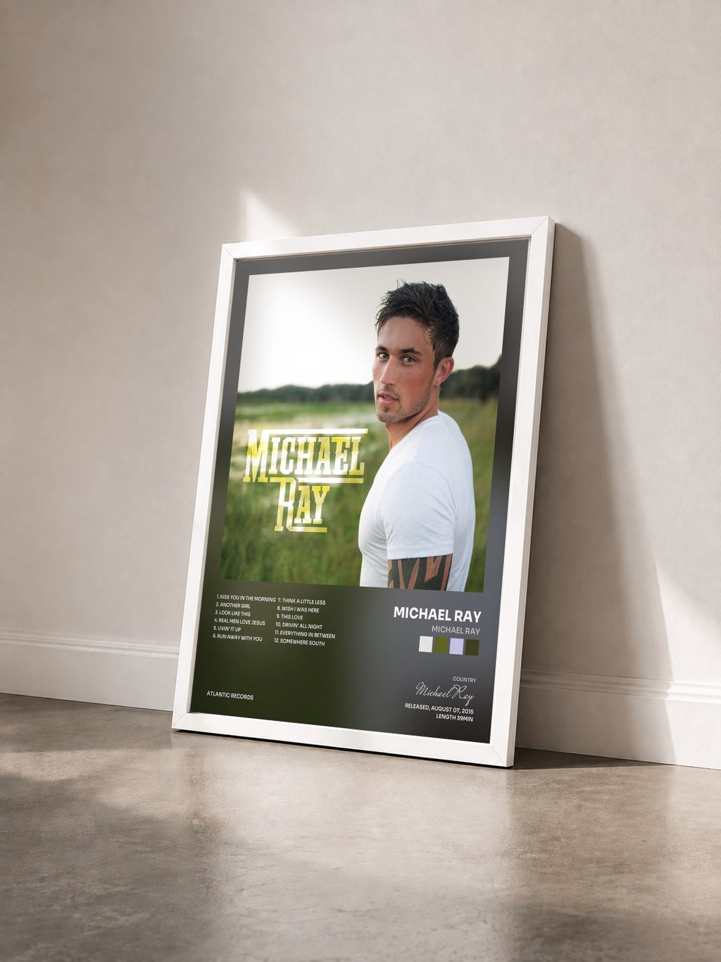 #blanc Tableau de l'album Michael Ray de Michael Ray vu de trois quarts, cadre blanc
