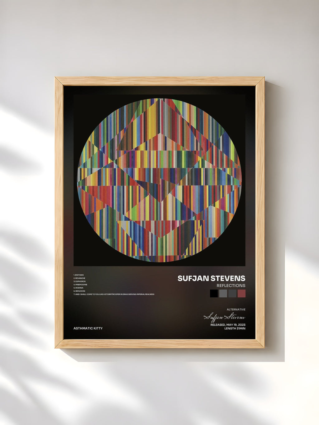 #bois Tableau de l'album Reflections de Sufjan Stevens, cadre en bois brut, imprimé et encadré en France