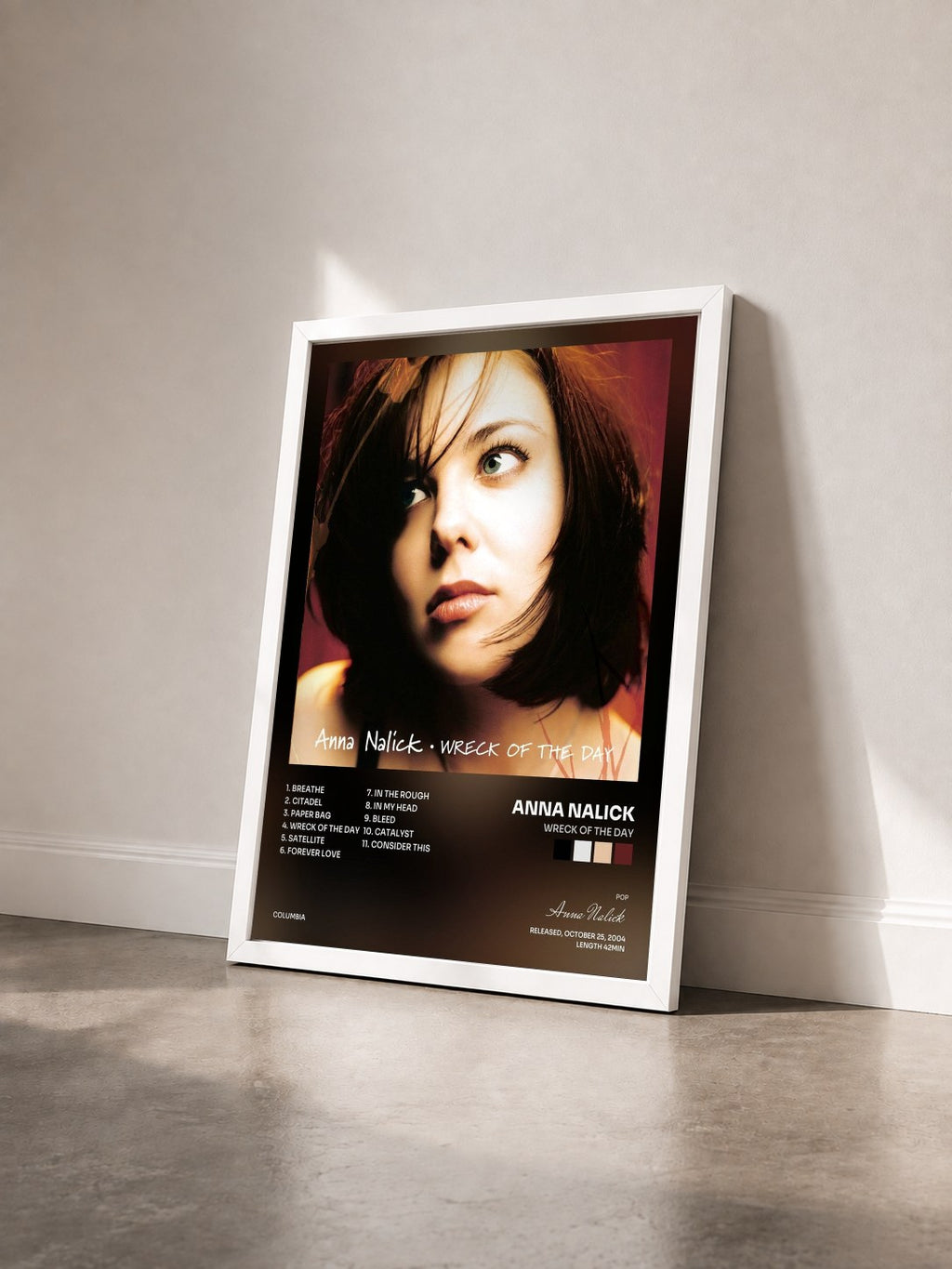 #blanc Tableau de l'album Wreck of the Day de Anna Nalick vu de trois quarts, cadre blanc