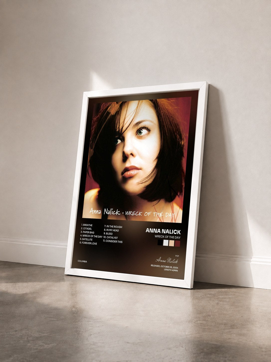 #blanc Tableau de l'album Wreck of the Day de Anna Nalick vu de trois quarts, cadre blanc