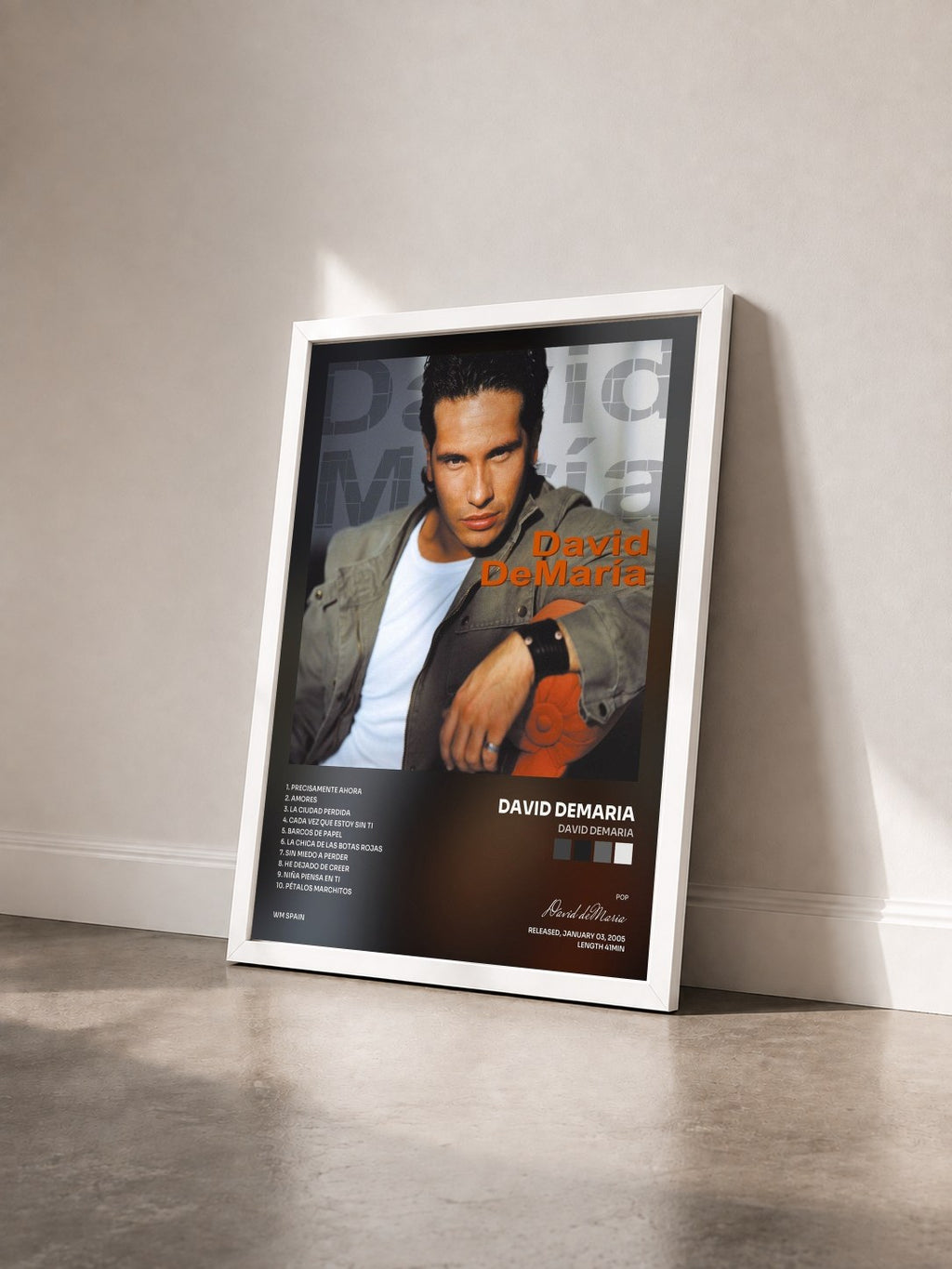 #blanc Tableau de l'album David DeMaria de David deMaria vu de trois quarts, cadre blanc