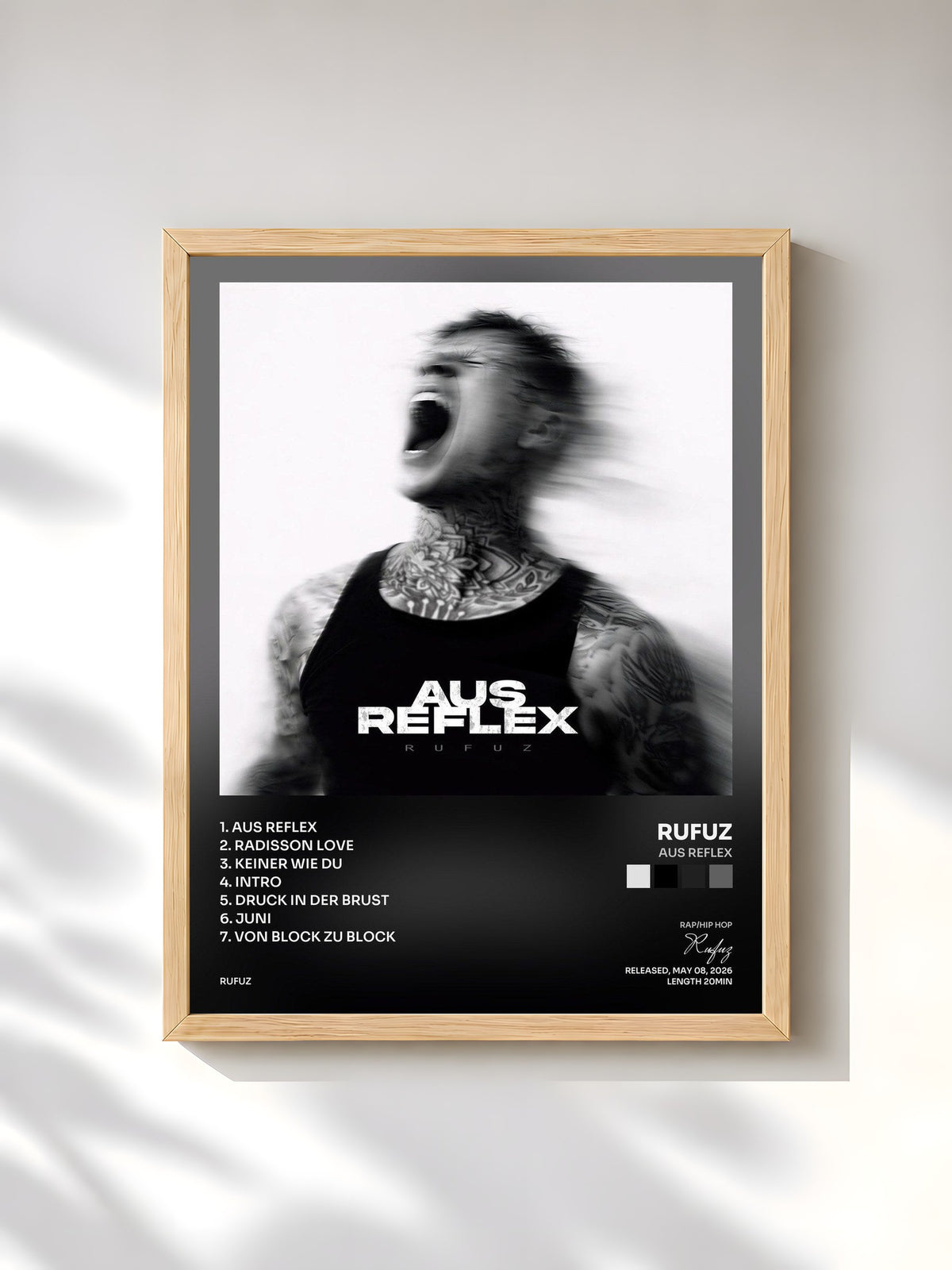 #bois Tableau de l'album Aus Reflex de Rufuz, cadre en bois brut, imprimé et encadré en France