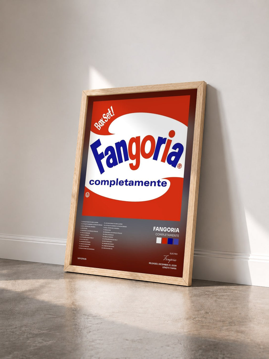 #bois Tableau de l'album Completamente de Fangoria vu de trois quarts, cadre en bois brut