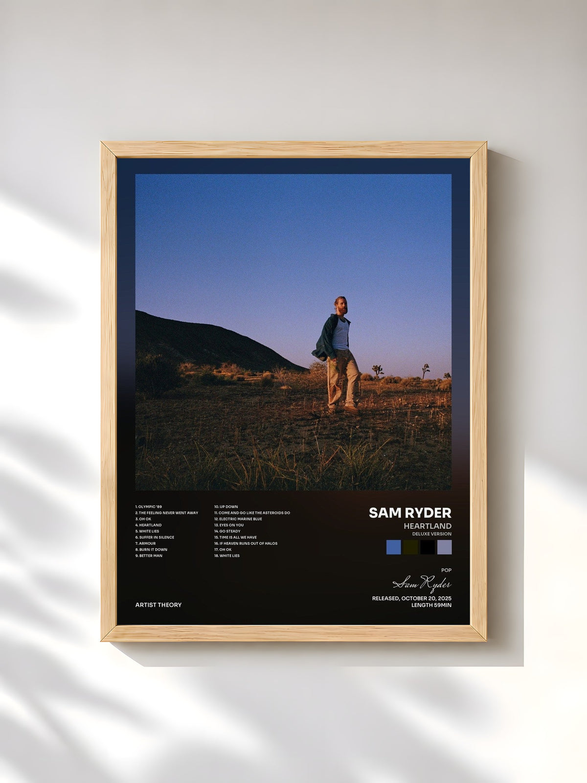 #bois Tableau de l'album Heartland (Deluxe Version) de Sam Ryder, cadre en bois brut, imprimé et encadré en France