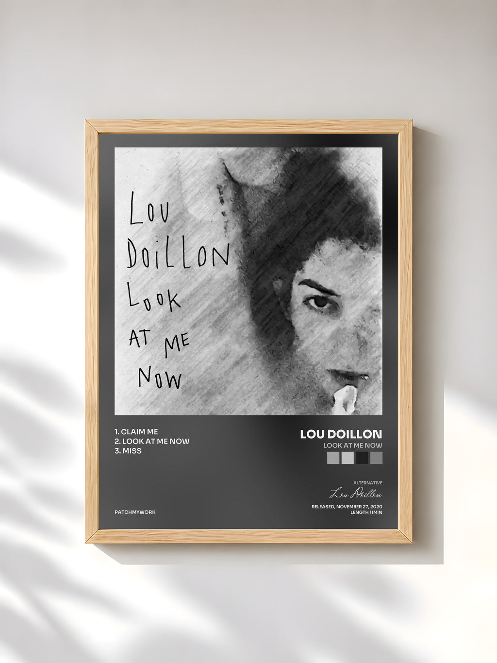 #bois Tableau de l'album Look at Me Now de Lou Doillon, cadre en bois brut, imprimé et encadré en France