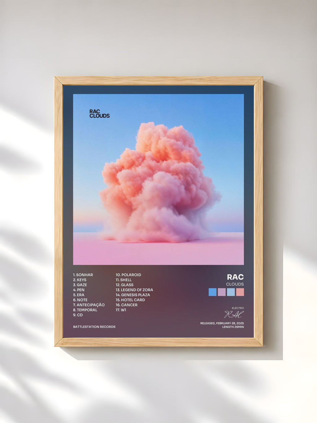 #bois Tableau de l'album CLOUDS de RAC, cadre en bois brut, imprimé et encadré en France
