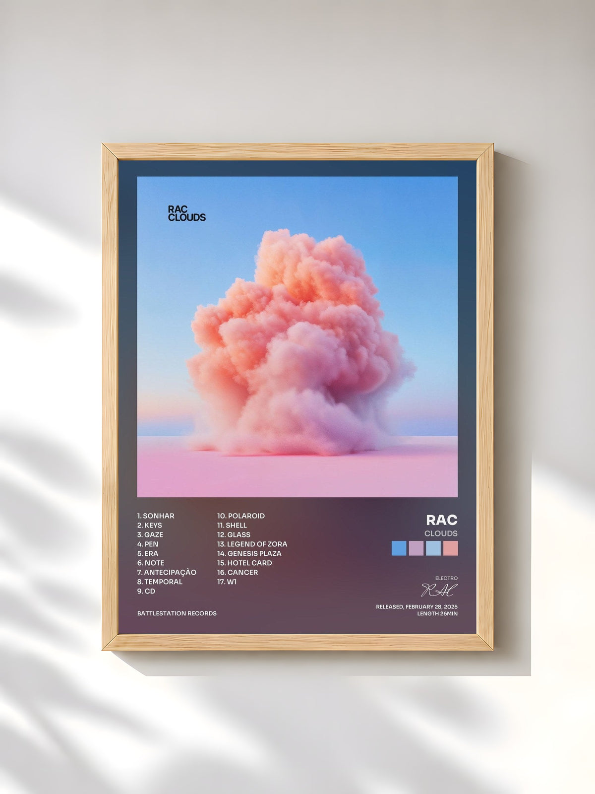 #bois Tableau de l'album CLOUDS de RAC, cadre en bois brut, imprimé et encadré en France