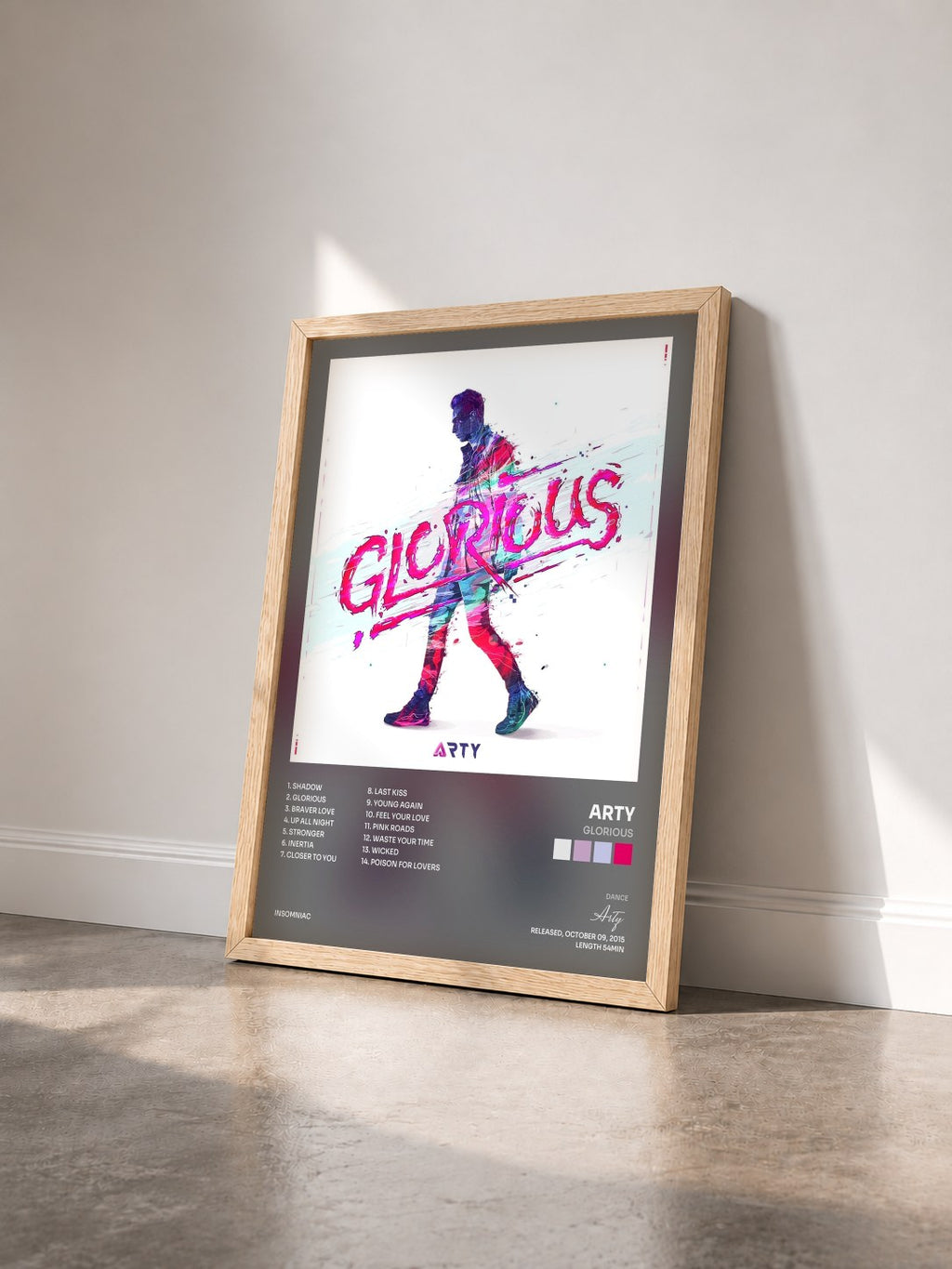 #bois Tableau de l'album Glorious de Arty vu de trois quarts, cadre en bois brut