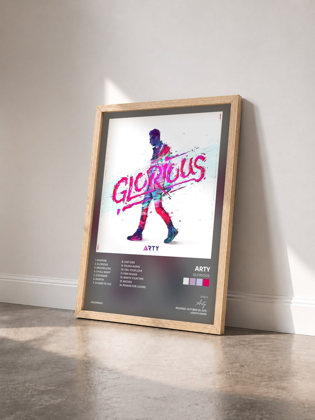 #bois Tableau de l'album Glorious de Arty vu de trois quarts, cadre en bois brut