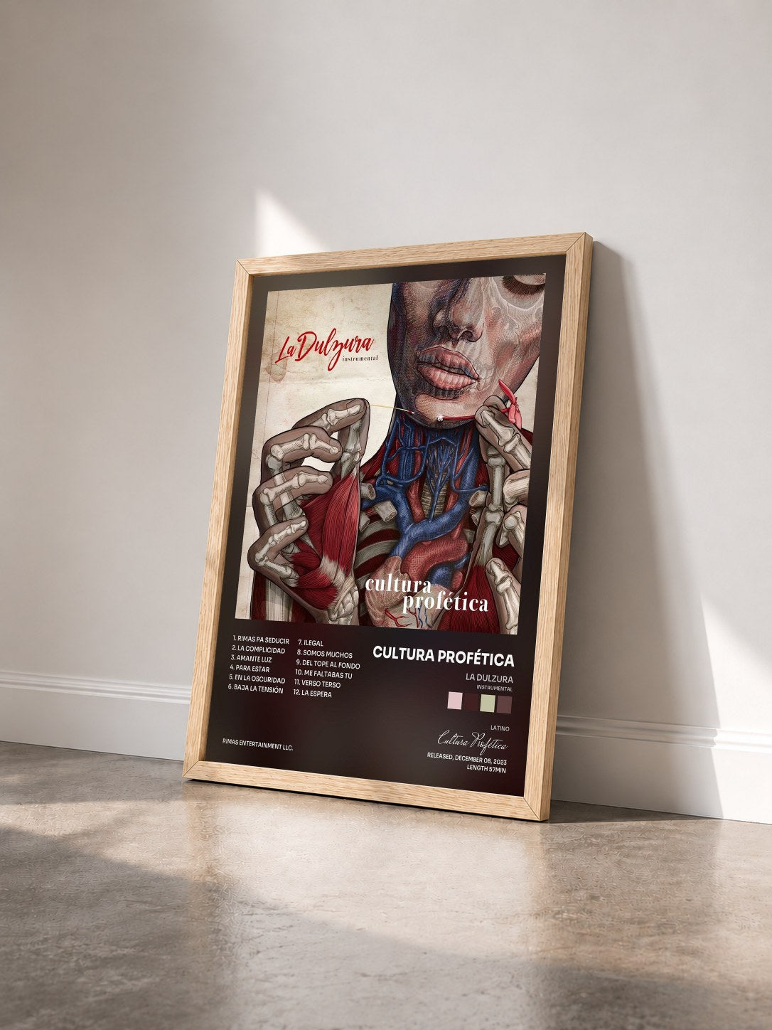 #bois Tableau de l'album La Dulzura (Instrumental) de Cultura Profética vu de trois quarts, cadre en bois brut