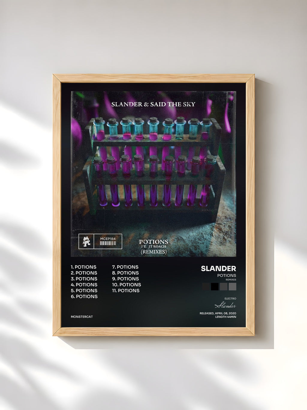 #bois Tableau de l'album Potions (Remixes) de Slander, cadre en bois brut, imprimé et encadré en France